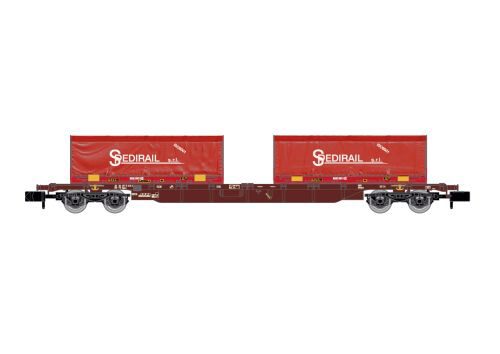Arnold HN6654 FS 4-achsiger Containertragwagen Sgnss braun mit 2x rot 22 Container Spedirail  Ep.VI